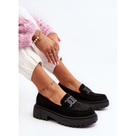 Mocassins femininos com corrente Mevre preto 2