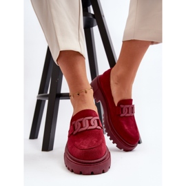 Mocassins femininos com corrente, Borgonha Mevre vermelho 1