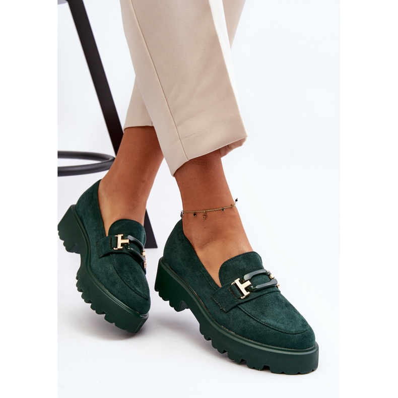 Mocassins femininos com decoração, verde escuro Omavia 2