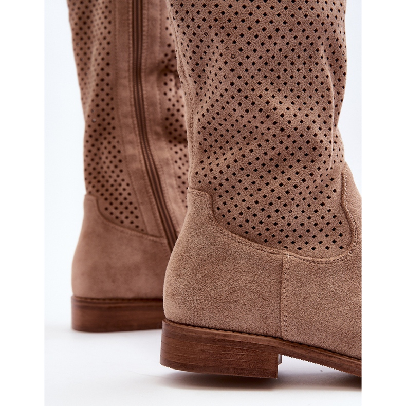 S.barski HY66-139 Botas femininas bege perfuradas 1