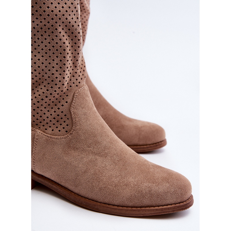 S.barski HY66-139 Botas femininas bege perfuradas 2