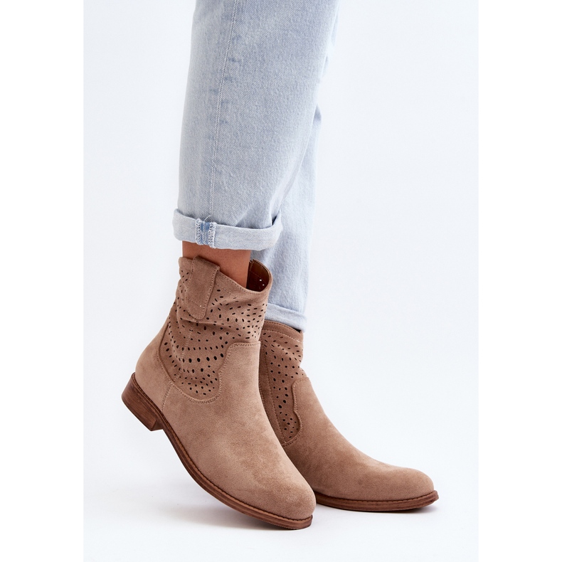 S.barski HY66-135 Botas femininas abertas com salto plano bege 2