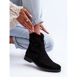 S.barski HY66-135 Botas femininas abertas com salto plano pretas preto 2