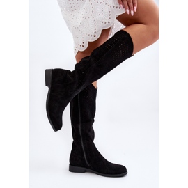 S.barski HY66-150 Botas abertas com salto plano, pretas preto 1