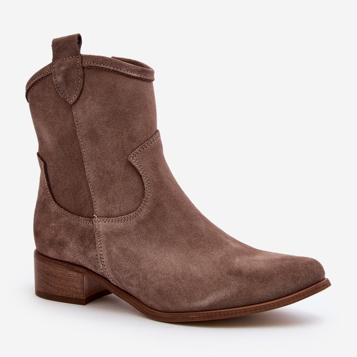 Botas de cowboy de camurça Zazoo 3329 com salto baixo bege escuro 2