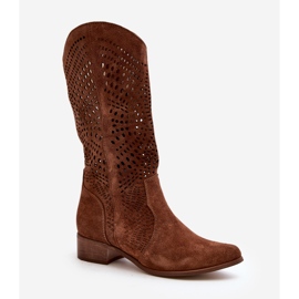 Zazoo 3305/P Botas de camurça de cano médio perfuradas marrom 1