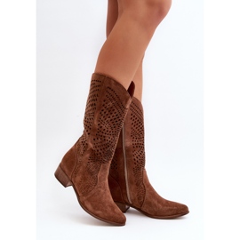 Zazoo 3305/P Botas de camurça de cano médio perfuradas marrom 2