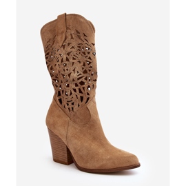 Zazoo 3414 Botins femininos abertos, camurça, bege 1 Zazoo 3414 Botins femininos abertos, camurça, bege 1