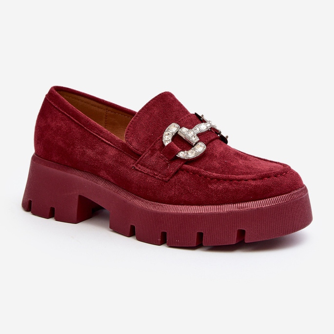 Mocassins femininos com decoração, Borgonha Ellise vermelho 2