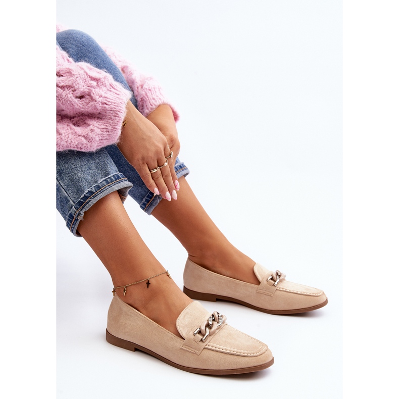 Mocassins femininos com corrente bege Ambrise 2