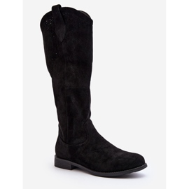 S.barski HY66-132 Botas femininas abertas, pretas preto 2
