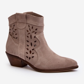 Zazoo 2870 Botas de camurça perfuradas com salto baixo, bege 1 Zazoo 2870 Botas de camurça perfuradas com salto baixo, bege 1