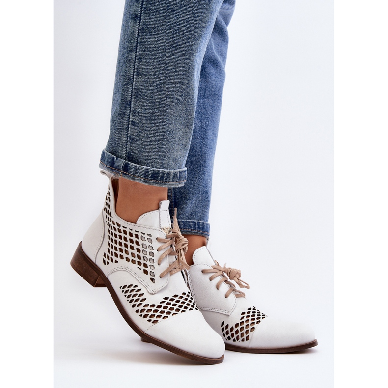 Zazoo 2704 Botas de couro perfuradas, brancas branco 2