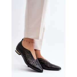 Zazoo 2883 Sapatos de bailarina abertos feitos de couro natural, preto 2