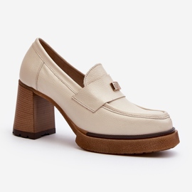 Zazoo 20169 Sapatos de salto alto de couro bege 1