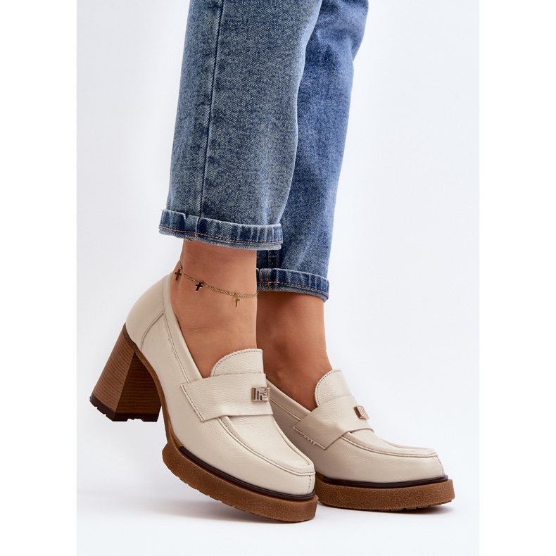 Zazoo 20169 Sapatos de salto alto de couro bege 2