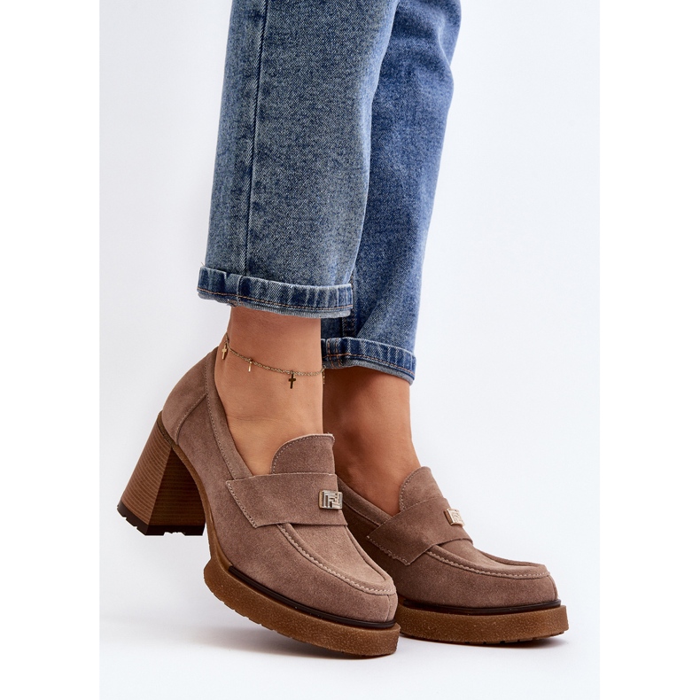 Zazoo 20169 Sapatos de camurça de salto alto, bege escuro 2