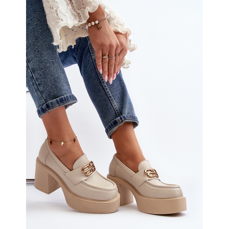 Zazoo 20170 sapatos femininos de couro com salto alto bege claro 1