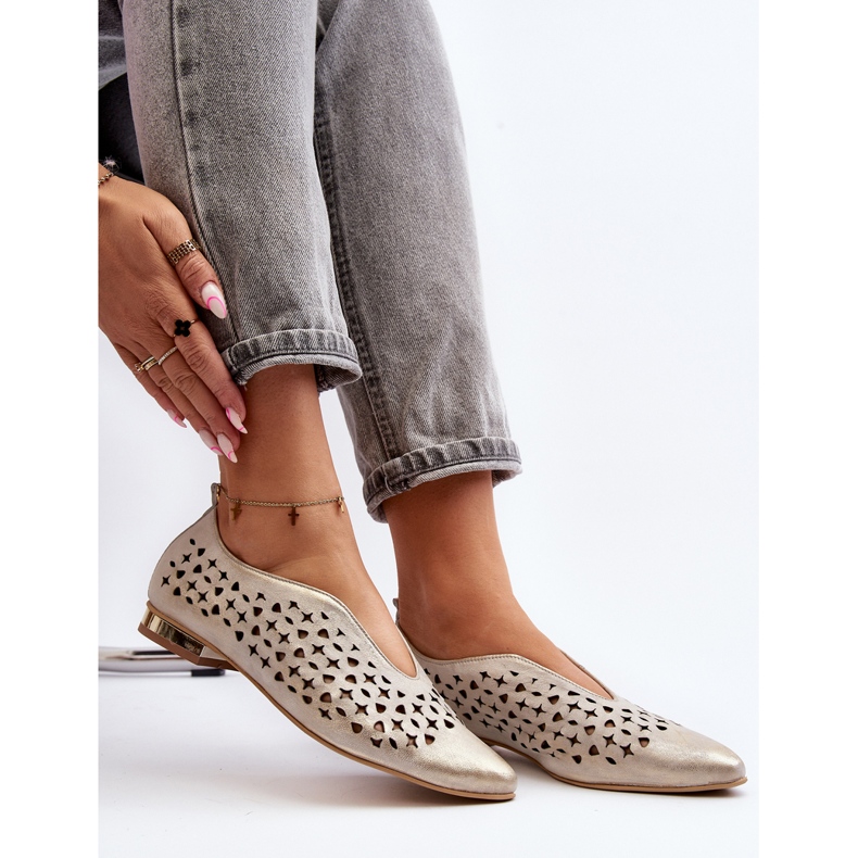 Zazoo 2883 Sapatos de bailarina abertos feitos de couro natural, dourado 1