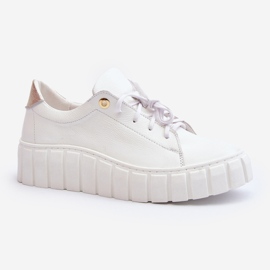 Zazoo 2919 Sapatos femininos de couro com sola grossa, brancos 1