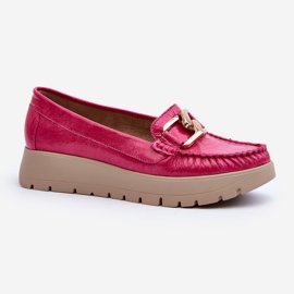 Mocassins de couro Zazoo 10141 na plataforma com decoração fúcsia rosa 1