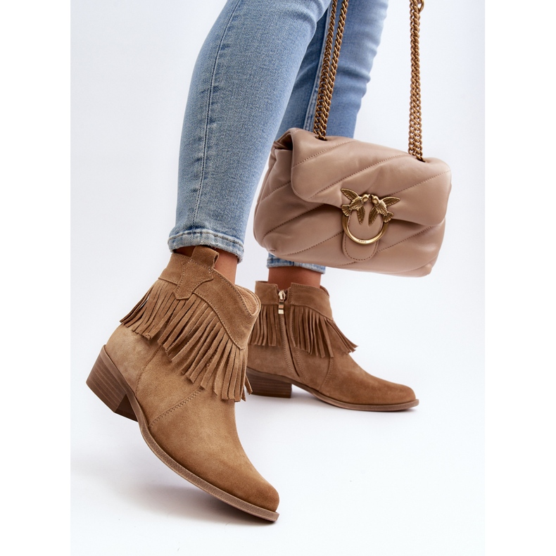 Zazoo 3430 Botas femininas de camurça com franjas, bege 2 Zazoo 3430 Botas femininas de camurça com franjas, bege 2