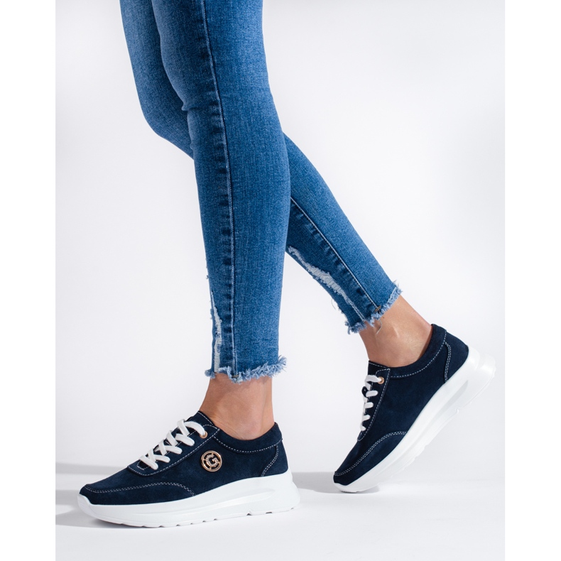 Calçado desportivo de couro azul marinho 2