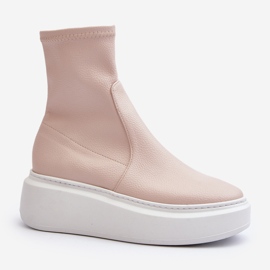 Zazoo 3395 Botins femininos de couro em plataforma enorme, bege 2