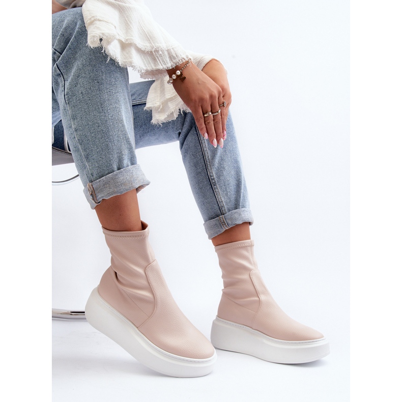 Zazoo 3395 Botins femininos de couro em plataforma enorme, bege 1