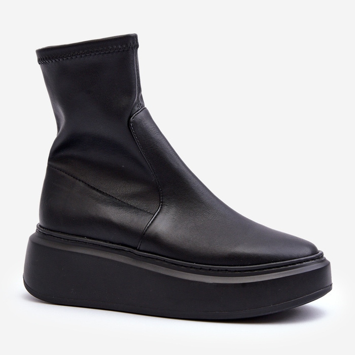 Zazoo 3395 Botas femininas de couro em plataforma enorme, pretas preto 2