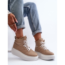 Zazoo 3392/X calçados esportivos femininos de couro na plataforma, bege 1