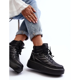 Zazoo 3392/X calçados esportivos femininos de couro na plataforma, pretos 1