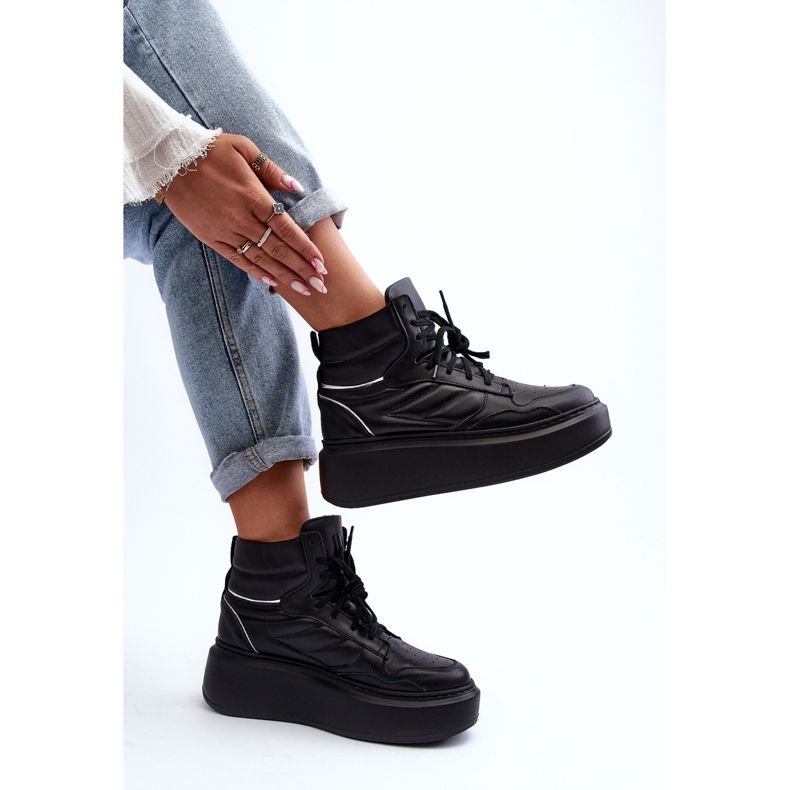 Zazoo 3392/X calçados esportivos femininos de couro na plataforma, pretos 2