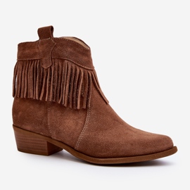 Zazoo 3430 Botins femininos de camurça com franjas de camelo castanho 1