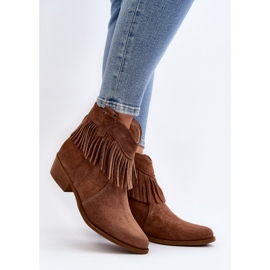 Zazoo 3430 Botins femininos de camurça com franjas de camelo castanho 2