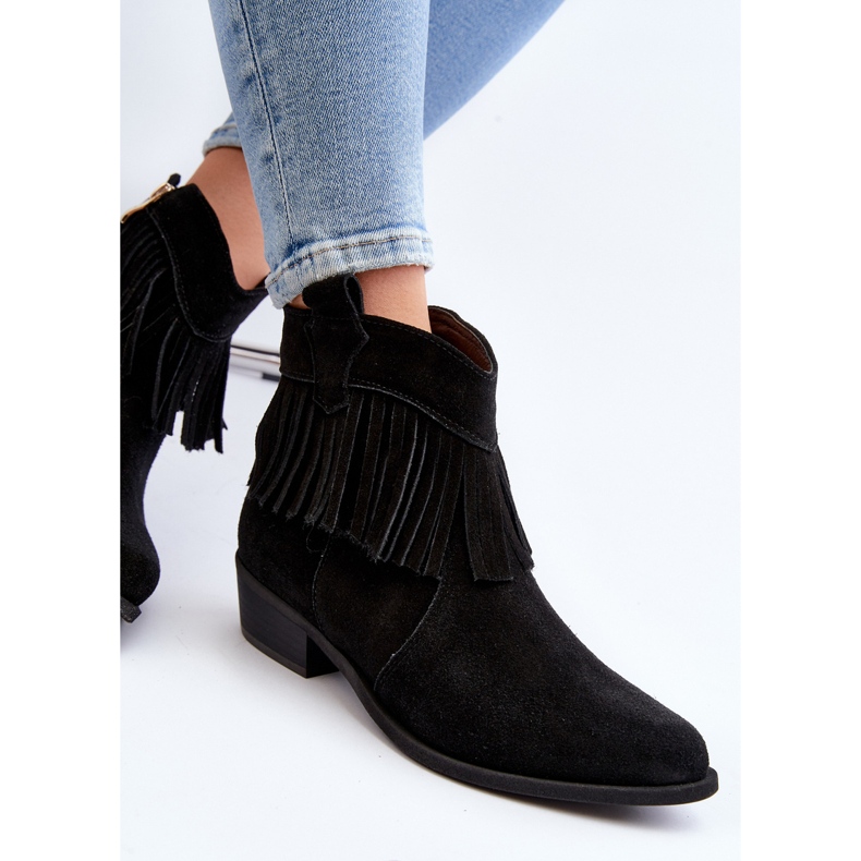 Zazoo 3430 Botas femininas de camurça com franjas, pretas preto 1 Zazoo 3430 Botas femininas de camurça com franjas, pretas preto 1