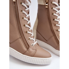 Zazoo 3081 Tênis feminino de couro com cunha, bege 2