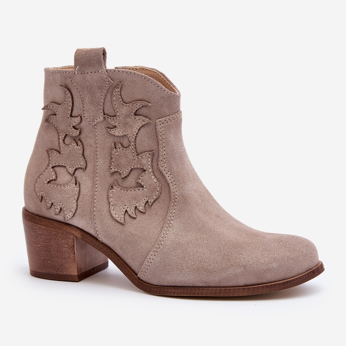 Zazoo 3426 Botas cowboy femininas de camurça Cappucino bege 2