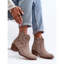 Zazoo 3426 Botas cowboy femininas de camurça Cappucino bege 1
