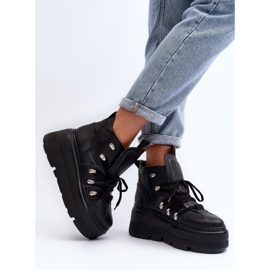 Zazoo 3416 calçados esportivos femininos de couro preto 6