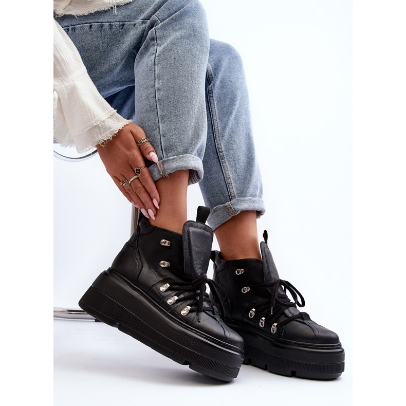 Zazoo 3416 calçados esportivos femininos de couro preto 1