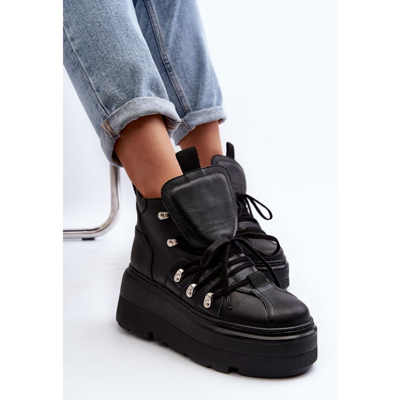 Zazoo 3416 calçados esportivos femininos de couro preto 2