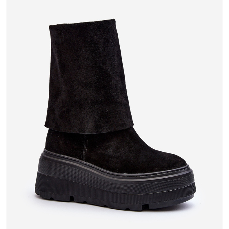 Botins femininos de camurça Zazoo 3410 em plataforma enorme, pretos 2