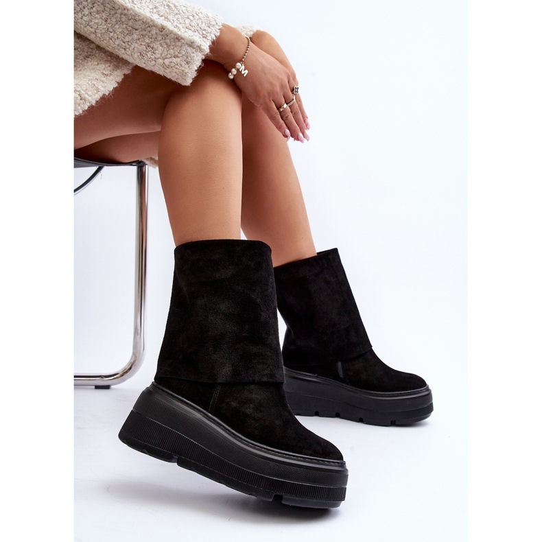 Botins femininos de camurça Zazoo 3410 em plataforma enorme, pretos 1