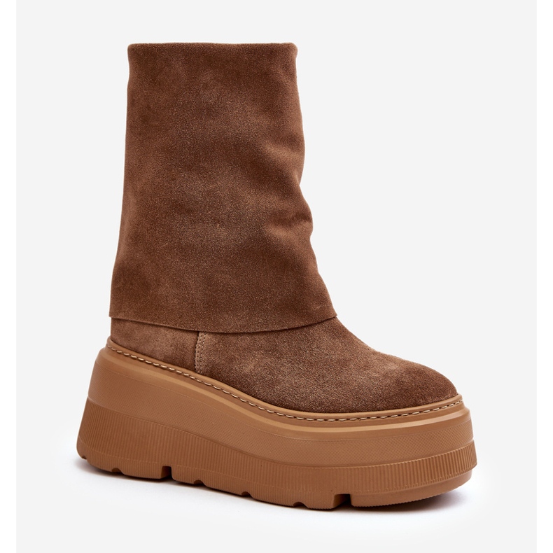 Botins femininos de camurça Zazoo 3410 em uma enorme plataforma de camelo castanho 1