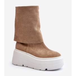 Botins femininos de camurça Zazoo 3410 em plataforma enorme, bege 1