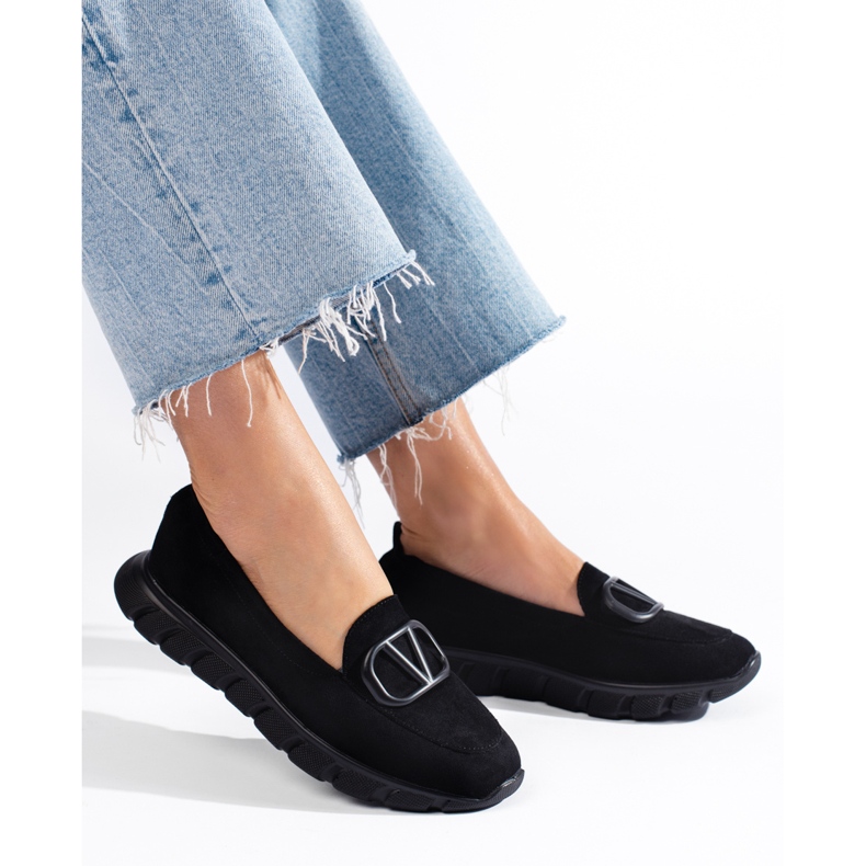 Mocassins plataforma de camurça de mulher Vinceza preto 1