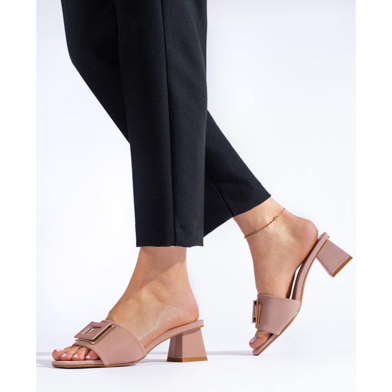 Mule de material feminino com salto baixo Shelovet Duty Pink rosa 1