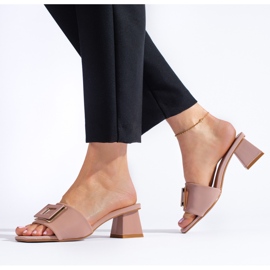 Mule de material feminino com salto baixo Shelovet Duty Pink rosa 2