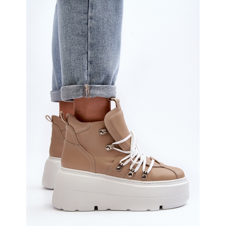 Calçados esportivos femininos de couro Zazoo 3416, bege 1